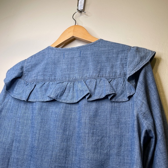 Madewell | Chambray Long Sleeve Ruffled Yoke Bib Cottage Core Prairie Blouse - Picture 6 of 15